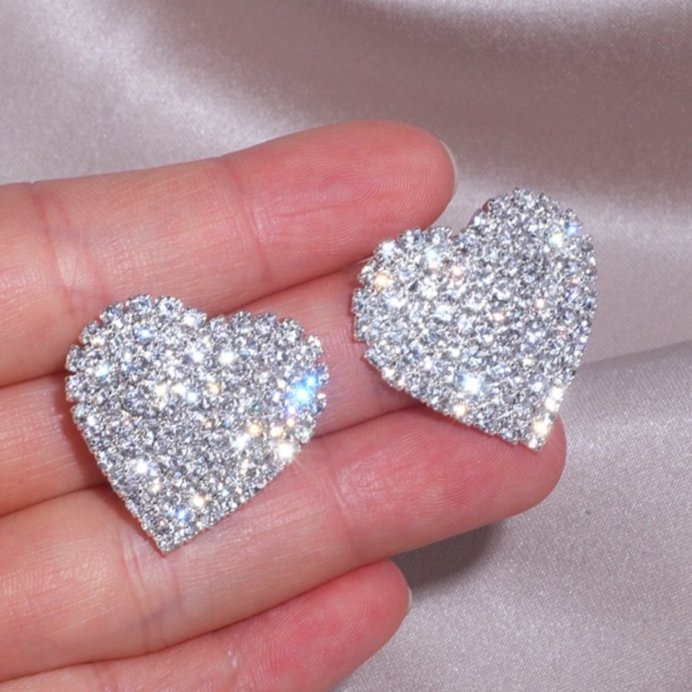 Large Crystal Heart Shaped Earrings - Picture 10 of 10
